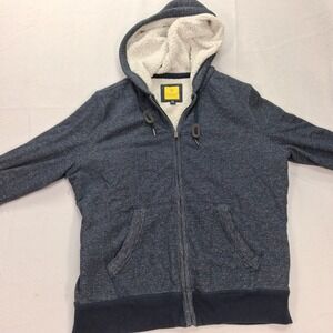 Prince & Fox Hoodie Mens M Blue Sherpa Lined Full Zip Marled Sweatshirt EUC